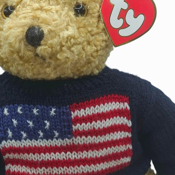 NOT FOR SALE - RESERVED FOR MARY Vintage Ty Tan Teddy Bear American Flag Sweater - Picture 4 of 8